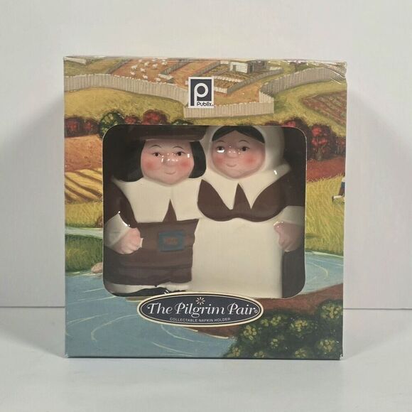 Publix The Pilgrim Pair Collectible Napkin Holder Open‎ Box Thanksgiving - Picture 1 of 9